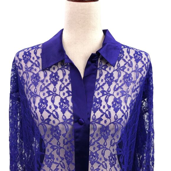 Victorias Secret Satin Lace Nightgown Small Purple Floral Button Up Womens - Picture 6 of 16